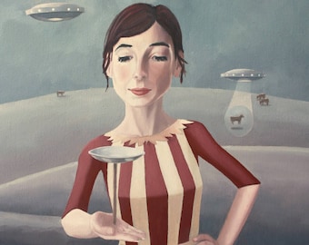 Flying Saucers. Print of an original surreal oil painting