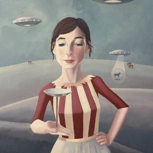 Flying Saucers. Print of an original surreal oil painting