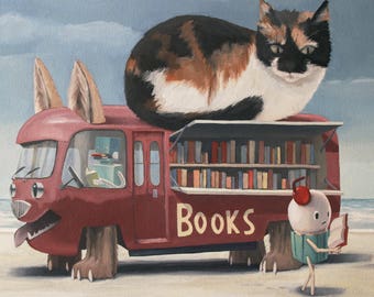 Bookmobile. Print of an Original Surreal Oil Painting