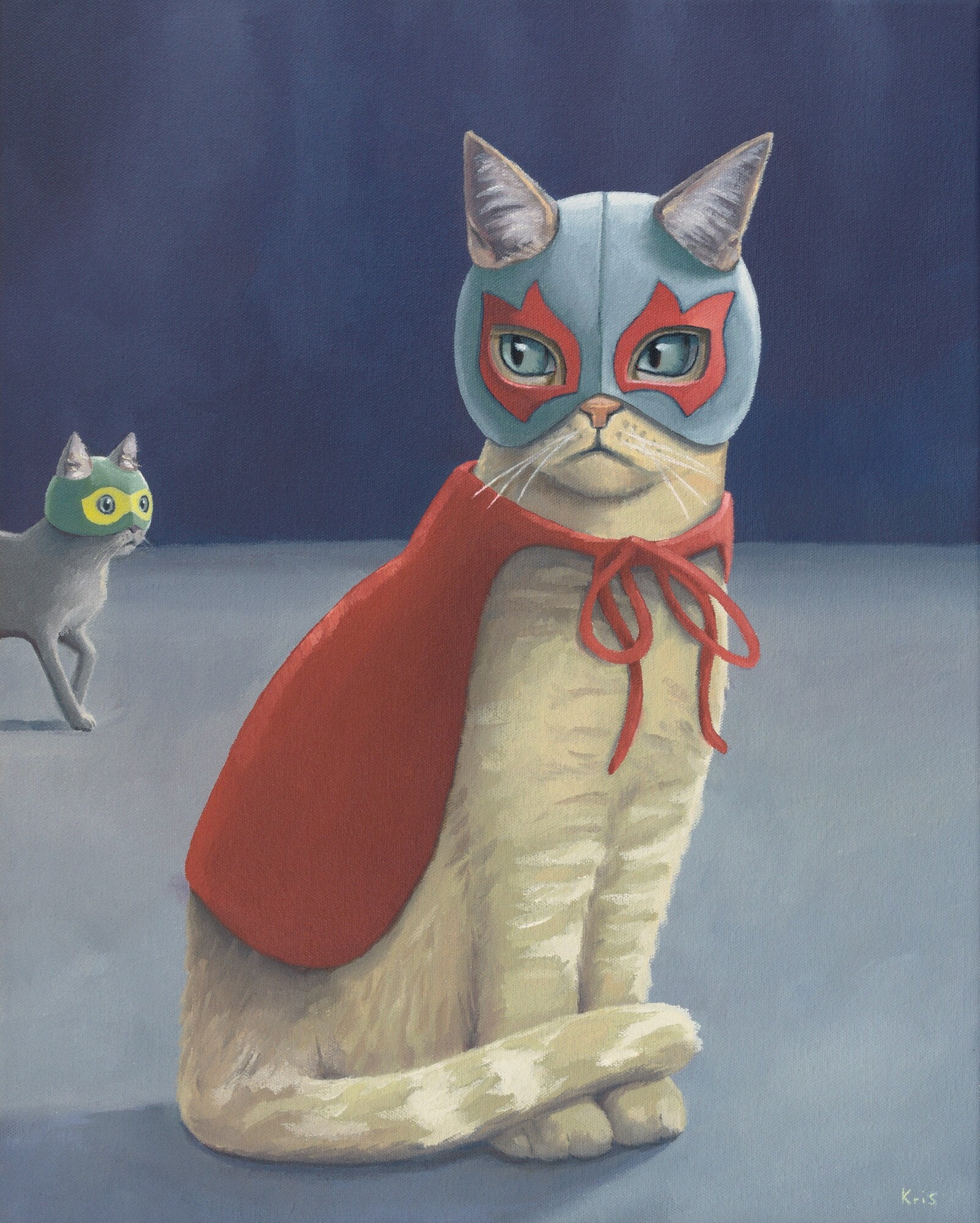 luchador cat Baron Von Catmousen. print of an original oil painting
