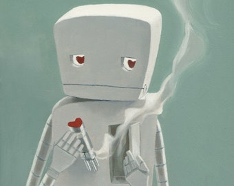 robot in love - Blown Fuse - Print of an original oil painting