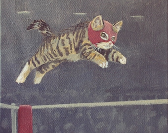 Luchador Kitty. print of an original acrylic painting