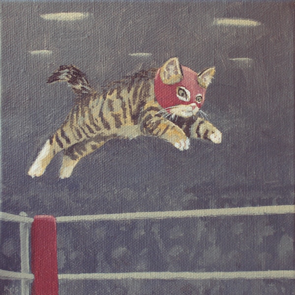 Luchador Kitty. print of an original acrylic painting