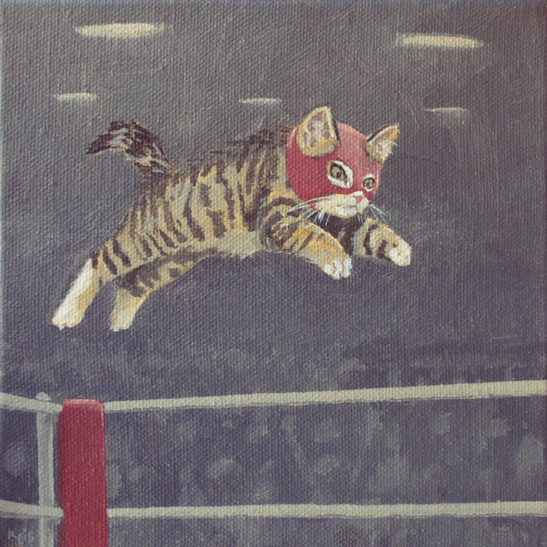 Luchador Kitty. print of an original acrylic painting image 1