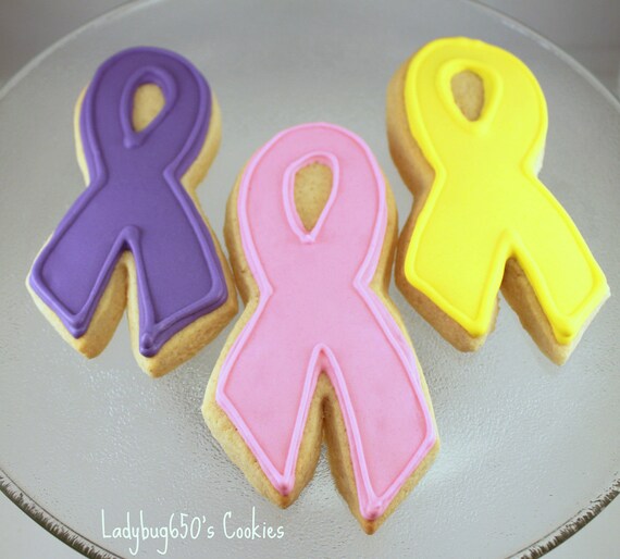 Items similar to 12 Cause / Awareness ribbon cookies, handmade & iced ...