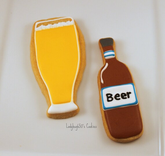 Items similar to Beer bottle and beer glass cookies, 12 handmade & iced