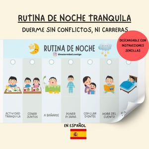 Bedtijdroutine voor kinderen – Visuele Montessori-bedtijdroutine – Respectvol ouderschap, gewoonten en autonomie | In het Spaans