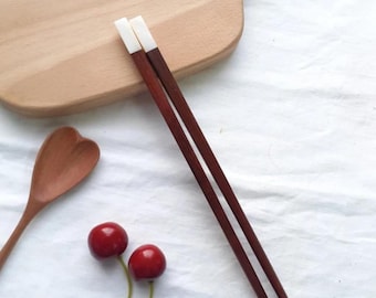 Handmade Wooden Chopsticks with White Mother of Pearl Inlay, Natural Reusable Chopsticks for Sushi, Elegant Asian Utensils Gift for Dining