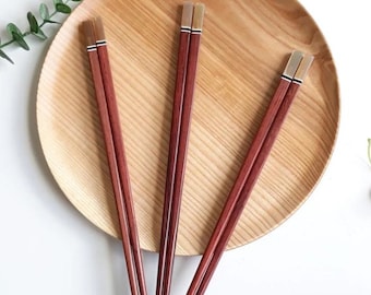 Ebony Wooden Chopsticks with Mother of Pearl Inlay, Handmade Reusable Chopsticks for Sushi, Elegant Asian Dining Utensils Gift Set