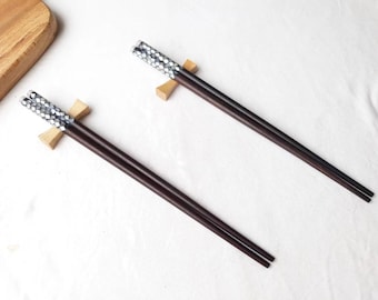 Ebony Wooden Chopsticks Mother of Pearl ,Elegant Asian Tableware Gift Set