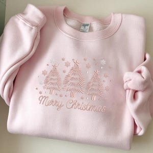 Pink Merry Christmas Embroidery Design, Pastel Christmas Tree Stitch Pattern, Cozy Holiday Machine Embroidery File, Soft Winter Aesthetic