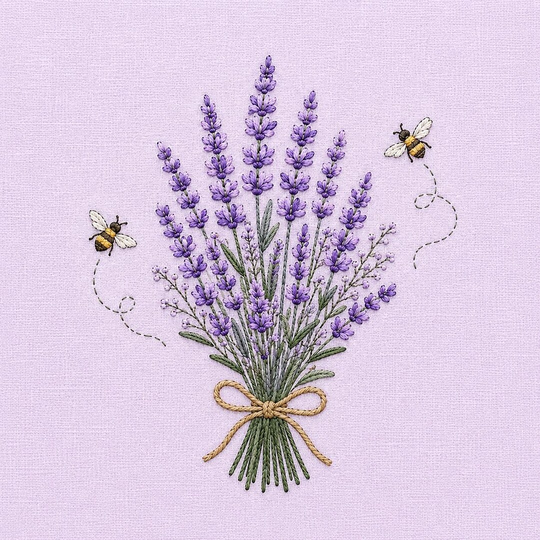 Lavender Bee Embroidery Design, Floral Bouquet Machine Stitch Art ...