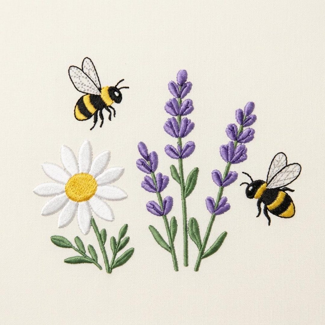 Bee Daisy Lavender Embroidery Design, Wildflower Garden Machine Pattern ...