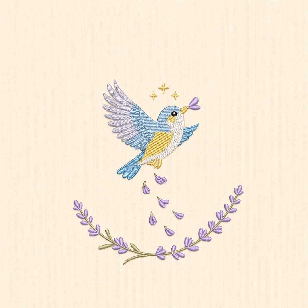 Flying Bird Floral Frame Embroidery Design, Lavender Wreath Machine ...