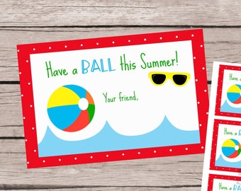 Goody bag tags, Have a Ball this Summer! Printable Digital download