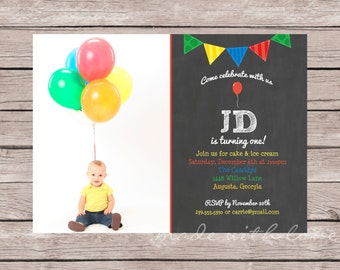 Birthday Balloons Invitation, personalized and printable, 5x7