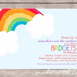 Regenbogen-Party-Einladung, personalisiert und druckbar, 5x7