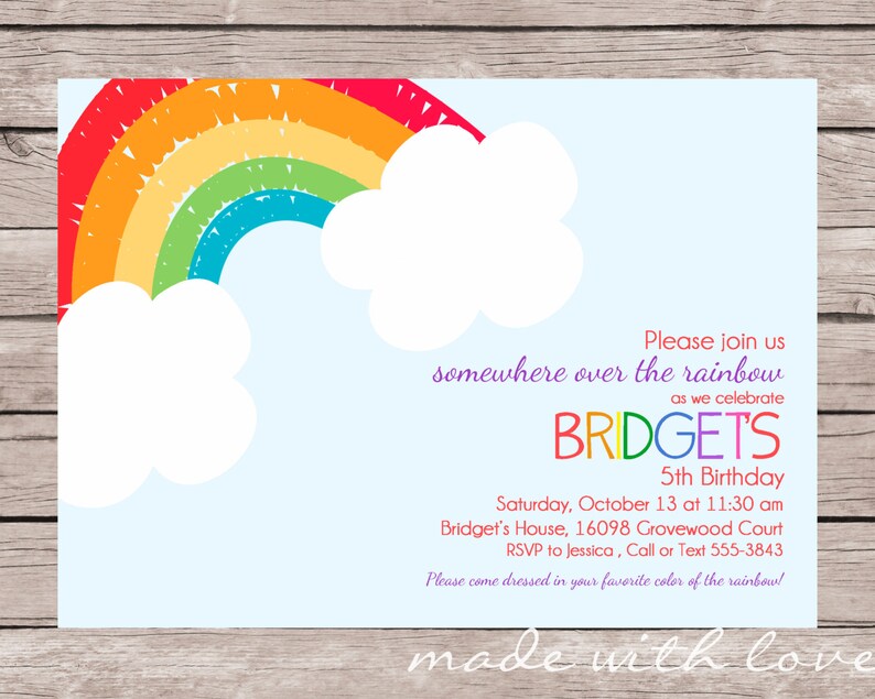 5x7 Rainbow Party Invitation personalized and printable