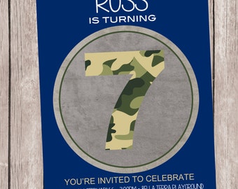 Big Kid Camo party invitation, personalized and printable, 5x7