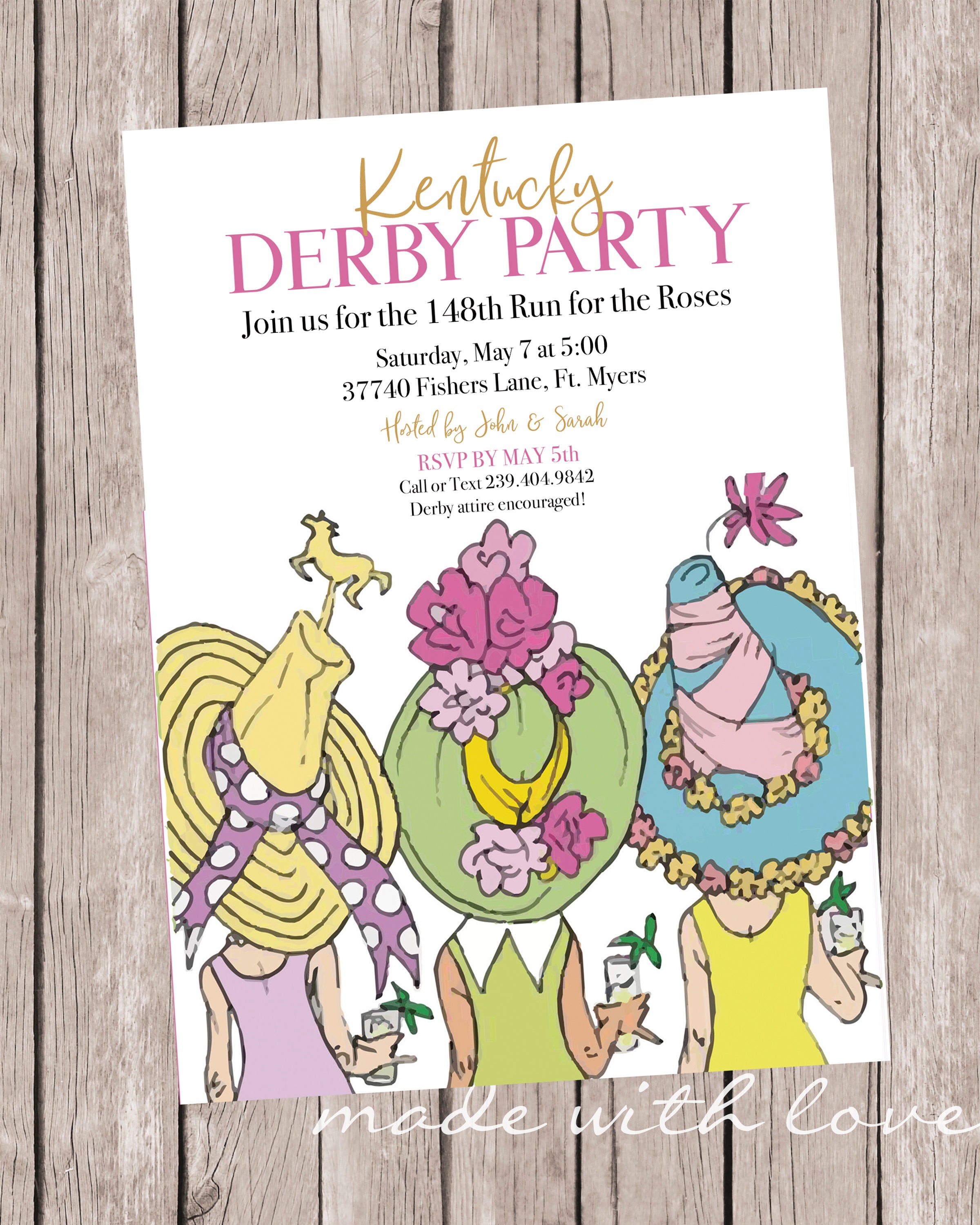 Kentucky Derby Party Invitation, Personalized and Printable, 5x7 - Etsy