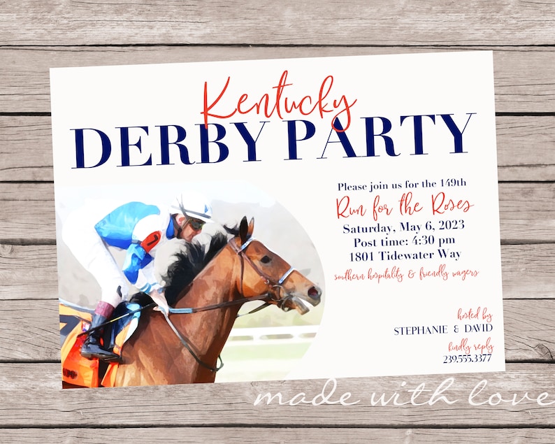 Kentucky Derby Party Invitation, Personalized and Printable, 5x7 Etsy