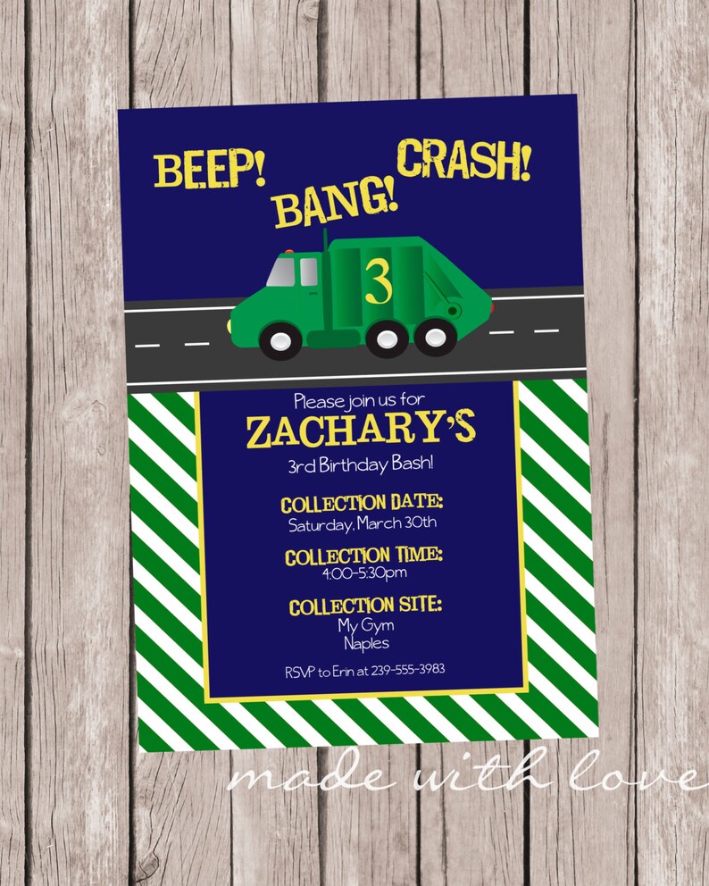 garbage truck invitations