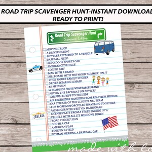 Road Trip Scavenger Hunt, instant digital download