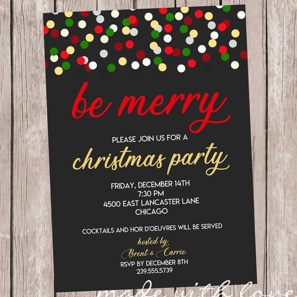 Christmas Confetti-Christmas/Holiday party invitation, 5x7, personalized and printable
