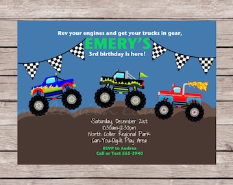 Monster Truck Bash- Boys Birthday Invitation, personalized and printable, 5x7