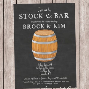 Stockez l’invitation à la fête Bar, Wine ou Bourbon Barrel, personnalisée et imprimable, 5x7