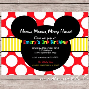 Invitation de Mickey Mouse, personnalisé et imprimable, 5 x 7
