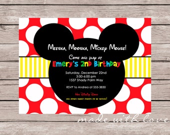 Mickey Mouse Invitation,  personalized and printable, 5x7