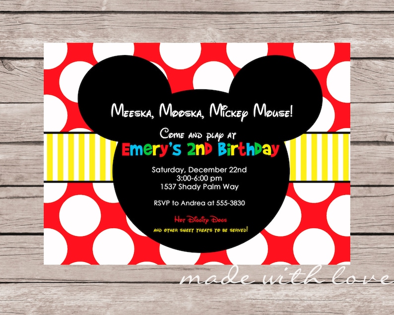 Mickey Mouse Invitation, Personalized and Printable, 5x7 Etsy