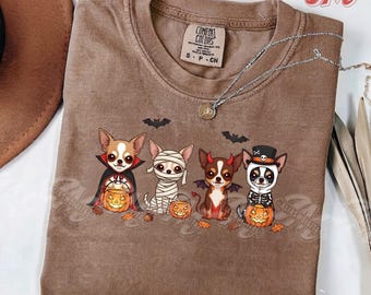 Halloween Chihuahua PNG, Spooky Doxie Ghost Skeleton Vampire Dog PNG, Cute Chihuahua Dog Halloween Shirt Design