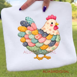 Patchwork Huhn PNG, Trendy Ostern, Cottage Core Gingham Patchwork, Ostern Frühling Patchwork PNG