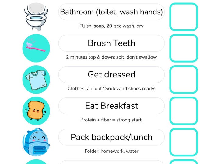 Morning Routine Chart for Kids (autism & ADHD Friendly) Before School ...