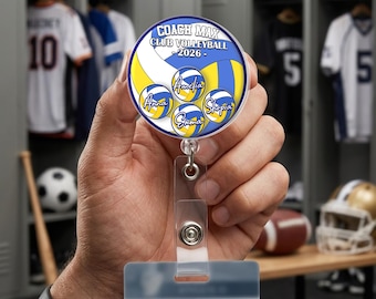 Badgehaspel volleybalschudder, gepersonaliseerd cadeau volleybalspeler, aangepaste team-ID-badge, sportieve intrekbare badgehouder met bewegende bedels
