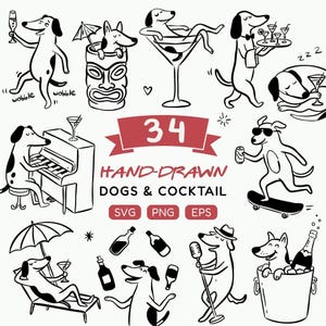 Perro cóctel SVG, 34 diseños de imágenes prediseñadas divertidas en formatos PNG y EPS