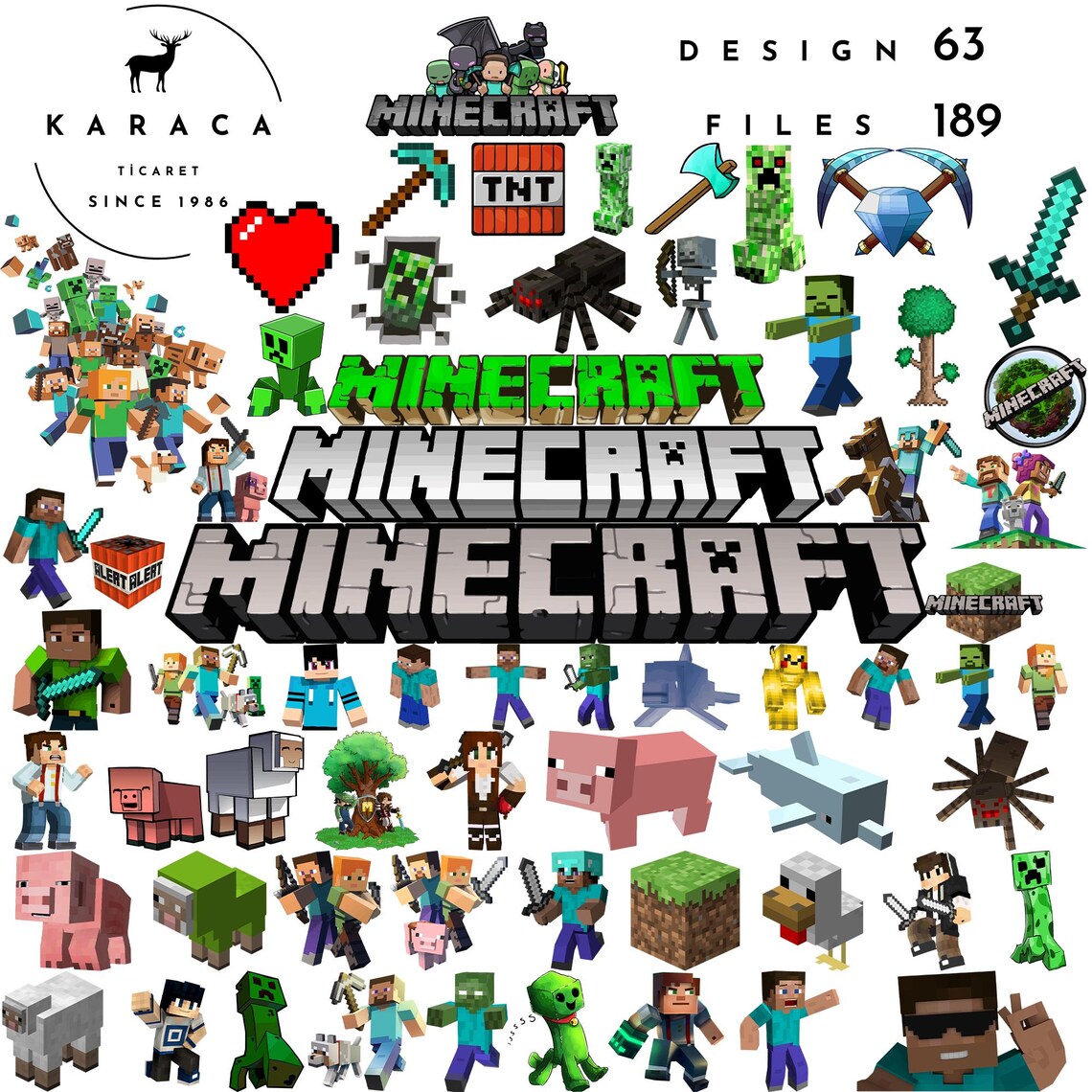 Block Game Style Characters SVG PNG PDF Bundle – Pixel Voxel Game ...