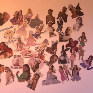 May include: A collection of colorful stickers featuring various illustrations of women in different poses and outfits. Some stickers have text, including "BRIGHTER DAYS" and "TAP TO BUBBLE". The stickers are in various shapes and sizes.