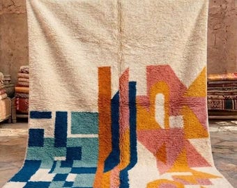 Abstract Moroccan Rug – Colorful Berber Rug, Modern Tribal Beni Ourain Area Carpet