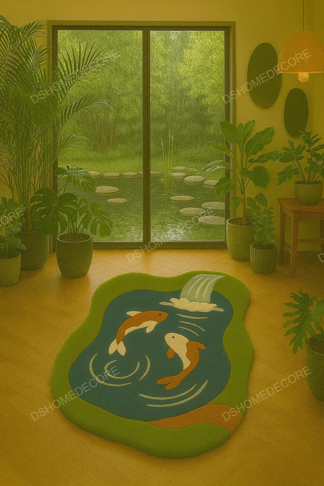 Waterfall Koi Pond Rug – Hand Tufted Irregular Rug in Teal Blue, Olive ...