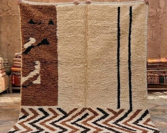 Custom Moroccan Rug – Cream Wool Berber Rug, Neutral Brown Abstract Area Carpet