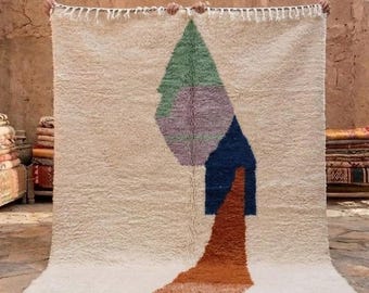 Custom Moroccan Rug – Neutral Cream Berber Wool Rug, Abstract Beni Ourain Style Carpet