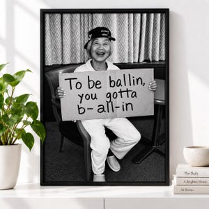 Hustle-väggkonst, motivationsposter för streetwear, svartvit urban inredning, digital nedladdning