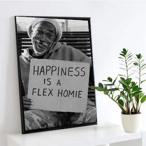 Happiness Is A Flex Poster, Street Art Wall Print, Urban Black And White Photography, Motivational Quote Decor, Modern Minimalist Art