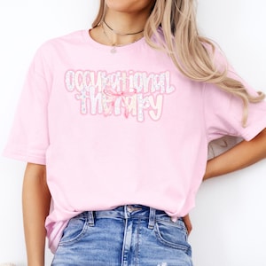 Occupational Therapy Shirt, Coquette OT Sweatshirt, Floral Patchwork Occupational Therapist Gift, Pink Bow OT Tee, Cute OT Student Gift