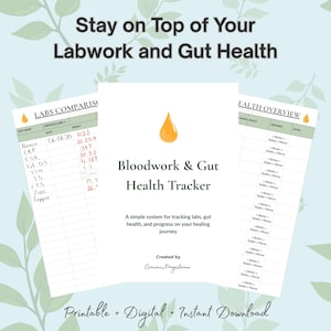 Analyses sanguines et suivi de la santé intestinale | Journal numérique imprimable des symptômes | Suivi des tests en laboratoire | Journal de la santé | PDF GoodNotes pour iPad