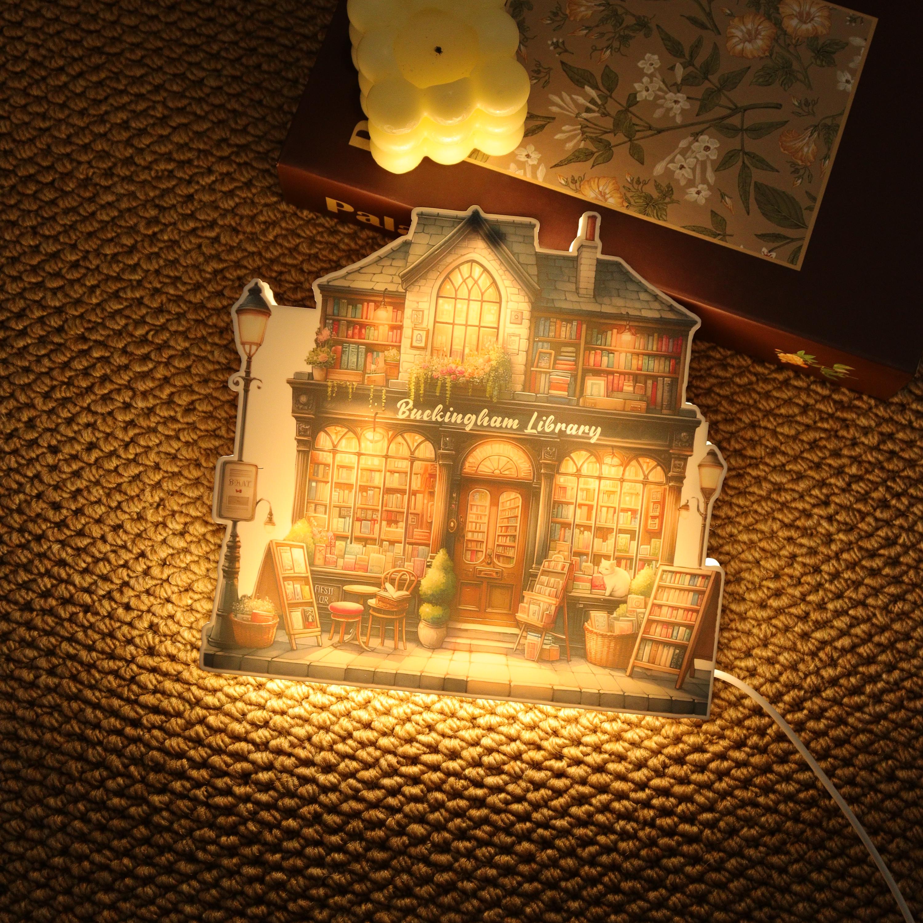 Personalised 3D Bookstore Box Light, Custom Name Book Shop Name Rustic ...