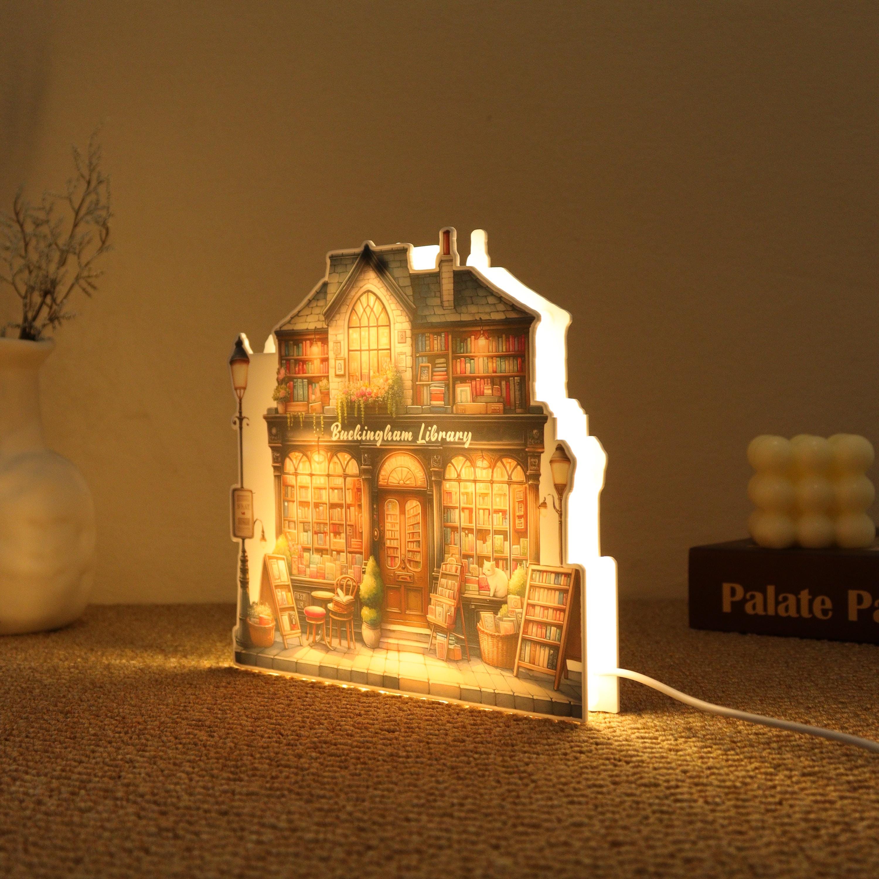 Personalised 3D Bookstore Box Light, Custom Name Book Shop Name Rustic ...